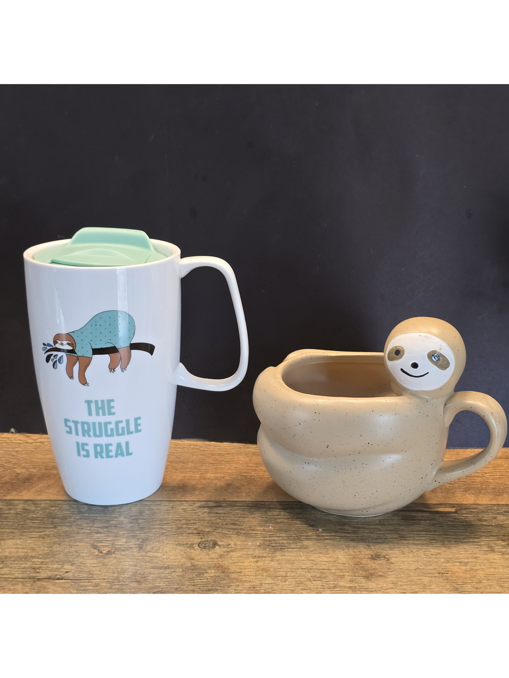 Coco + Lola Sloth Travel Mug and Speckled Ceramic Sloth Coffee Mug Set